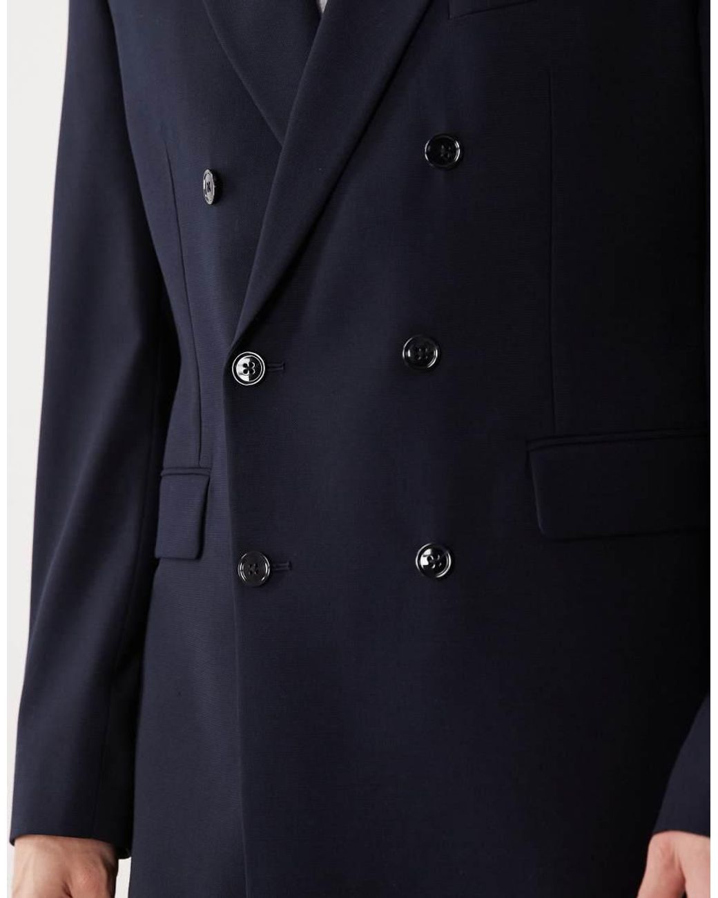 Mango Blue Slim Fit Double Breasted Suit Blazer Co-ord for men