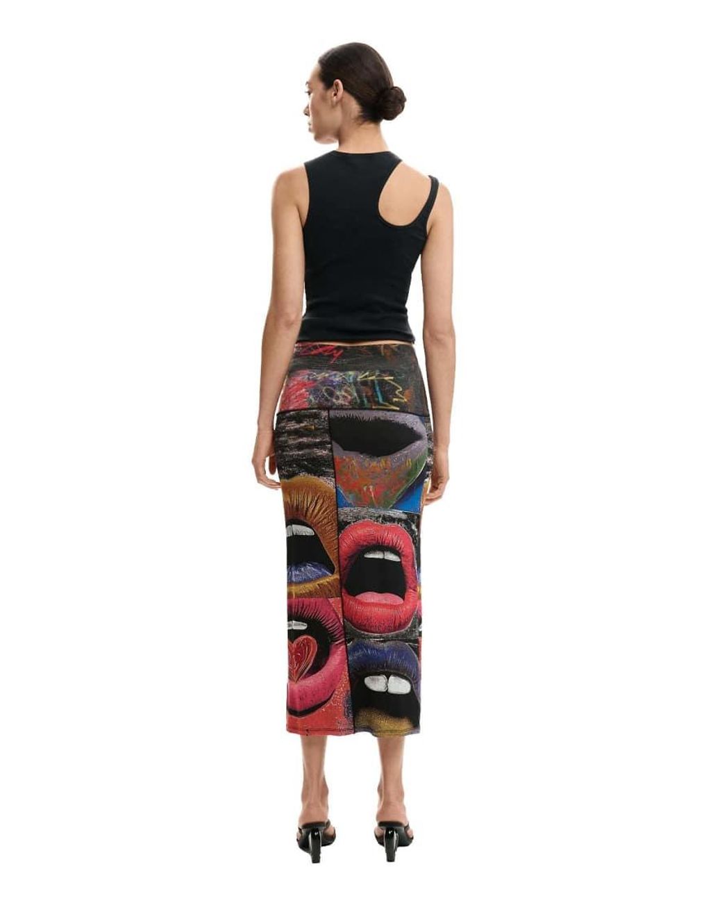Desigual White Printed Lips Skirt