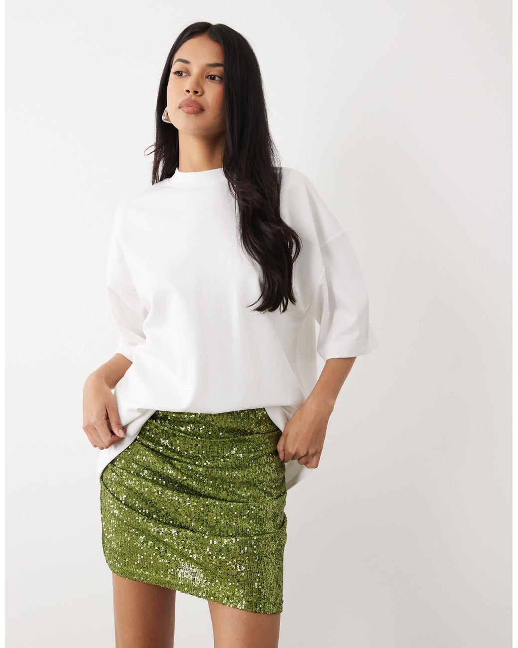 Mini-jupe drapée à sequins ASOS en coloris Green