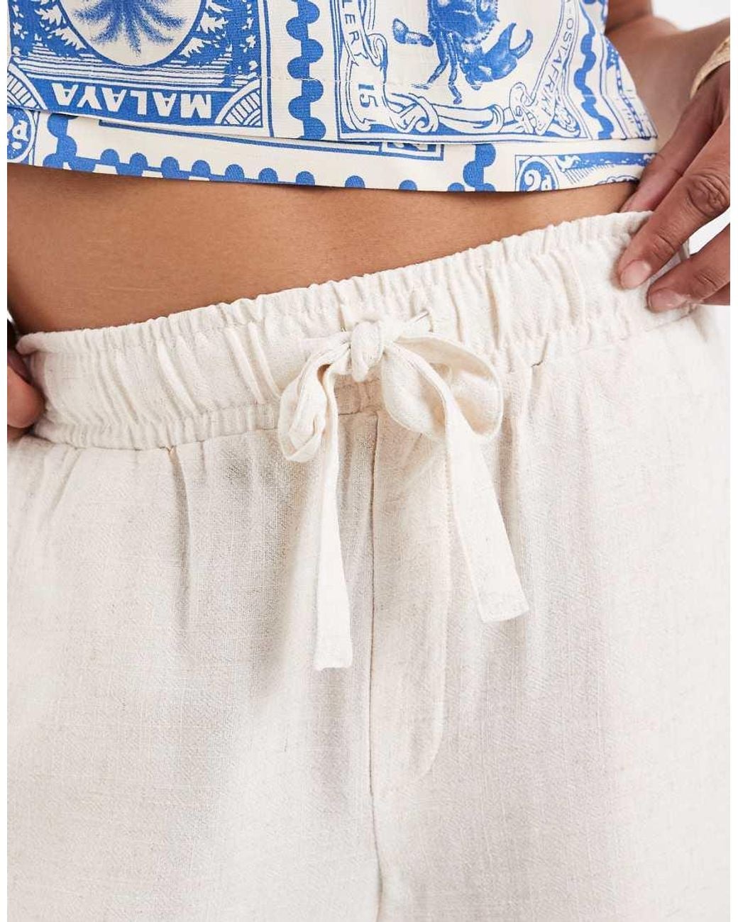 Object White Loose Tie Waist Linen Touch Shorts