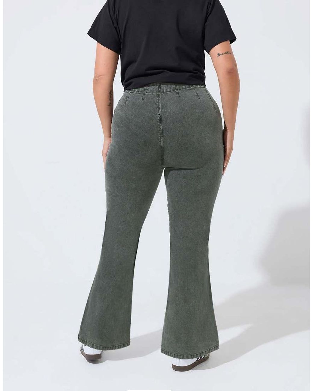 Yours Clothing Gray Seam Detail Flared Jeans