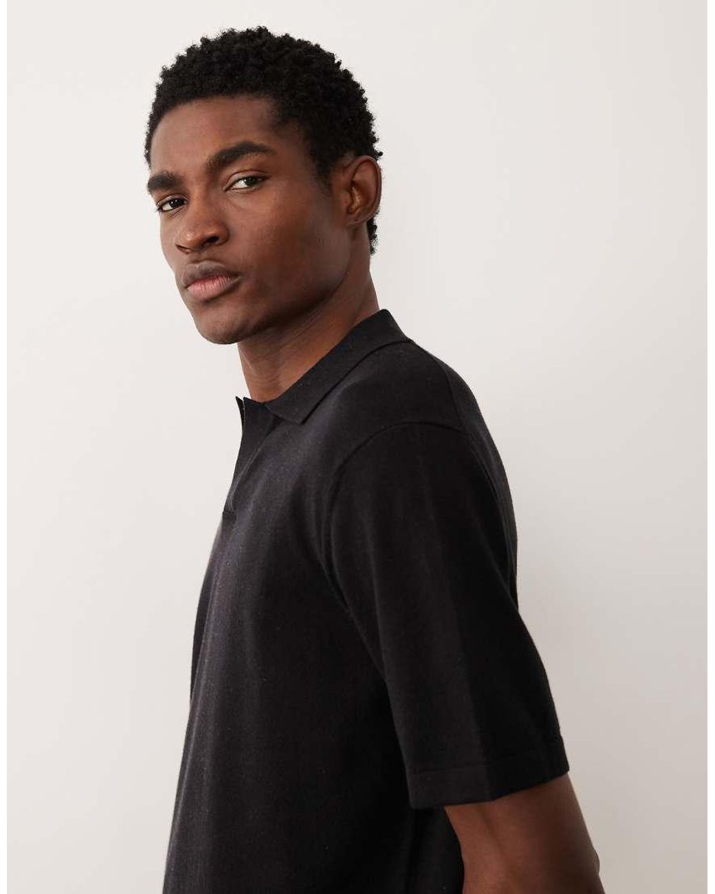ASOS Black Essential Relaxed Fine-knit Notch Polo for men