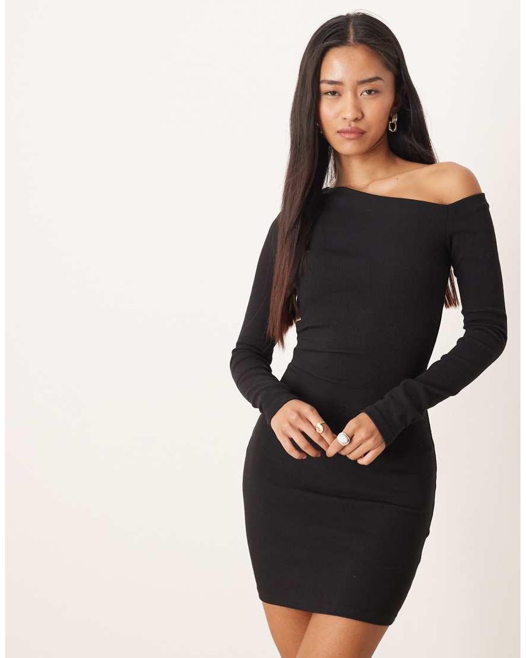 NARRATED Natural Asymmetric Long Sleeves Mini Dress