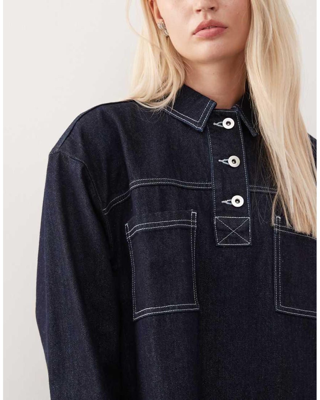 Collusion Blue Denim Long Sleeve Smock Mini Dress