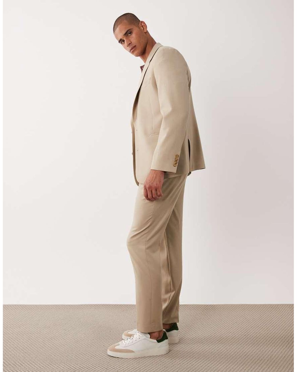 ASOS Natural Premium 100% Wool Slim Suit Trousers for men