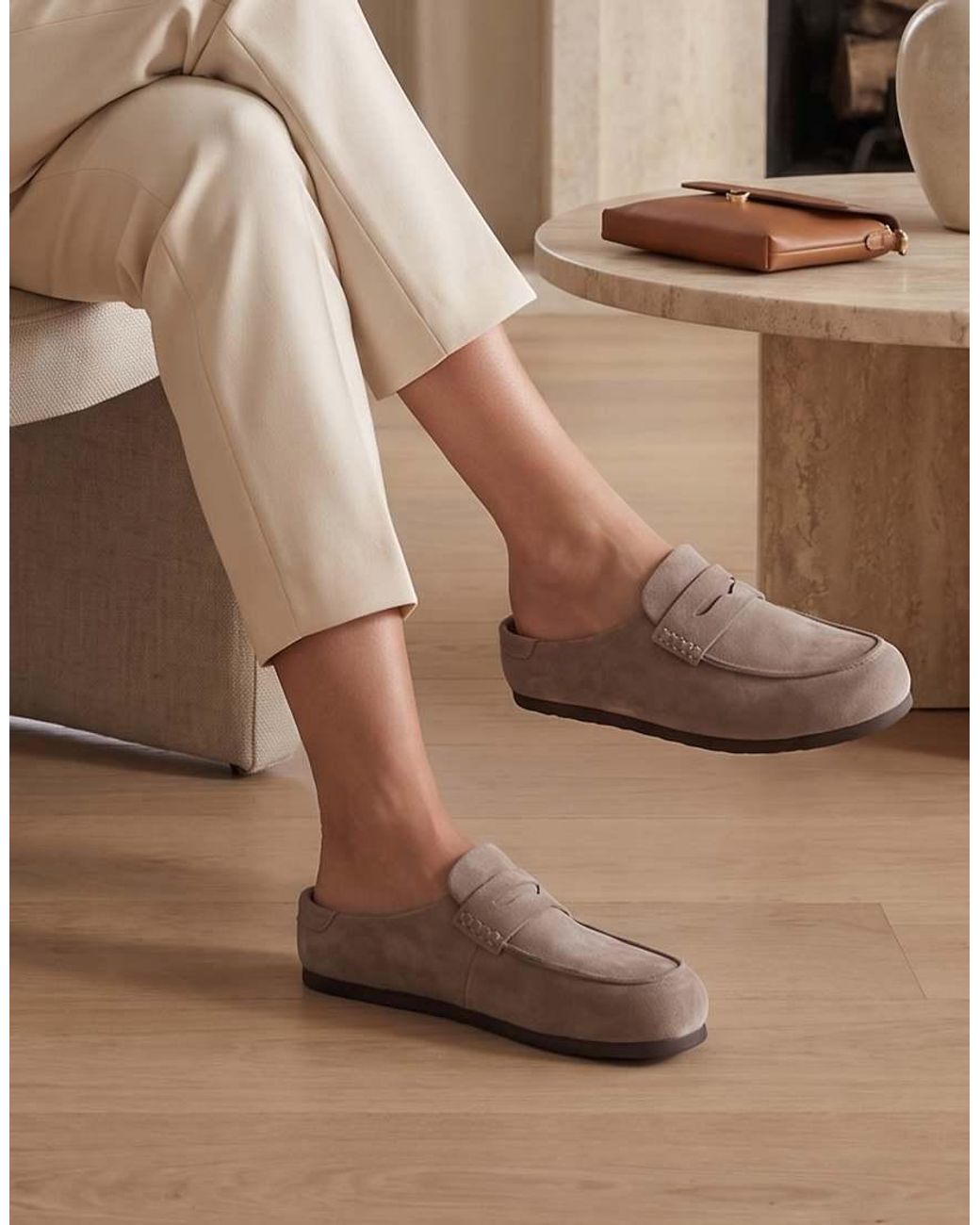 SEQWL White Flat Backless Loafer Clogs Slip On Mule Shoes