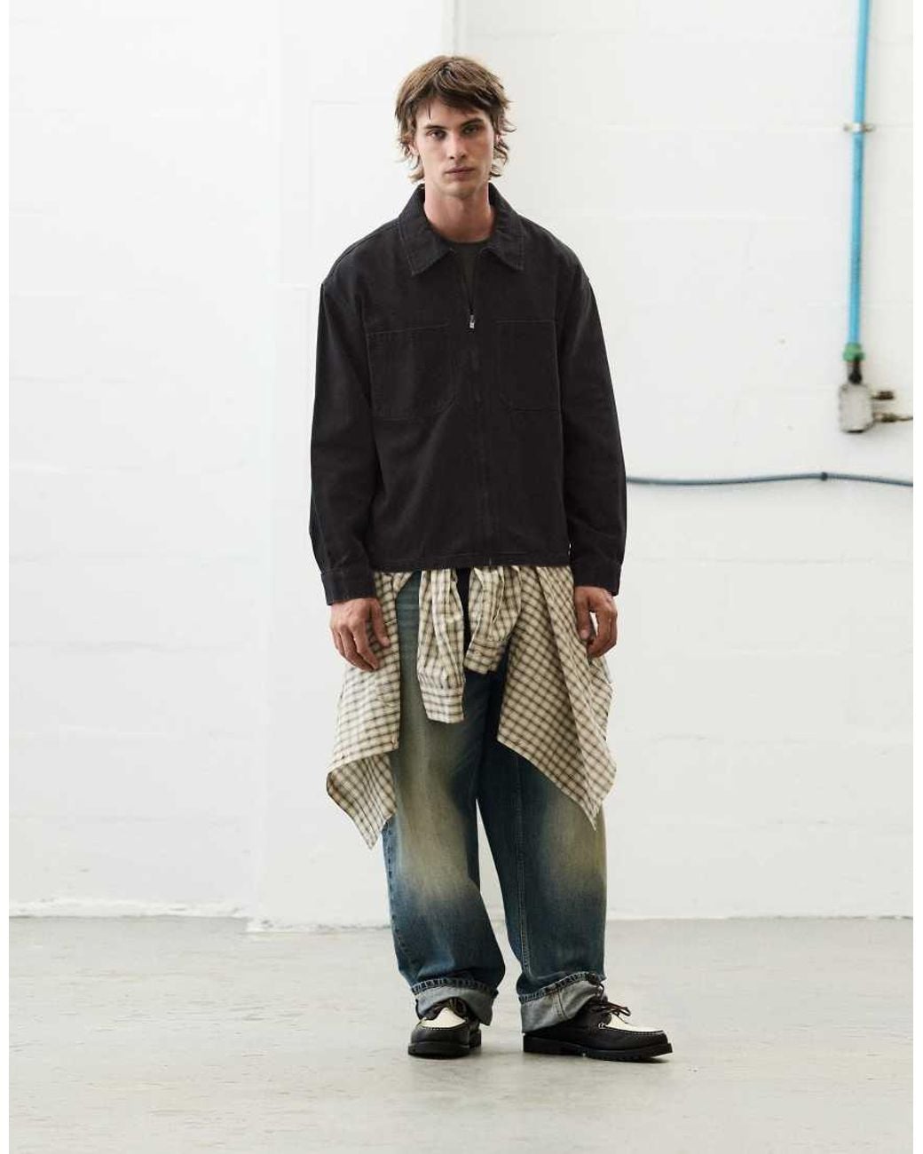 Pull&Bear Black Zip Overshirt for men
