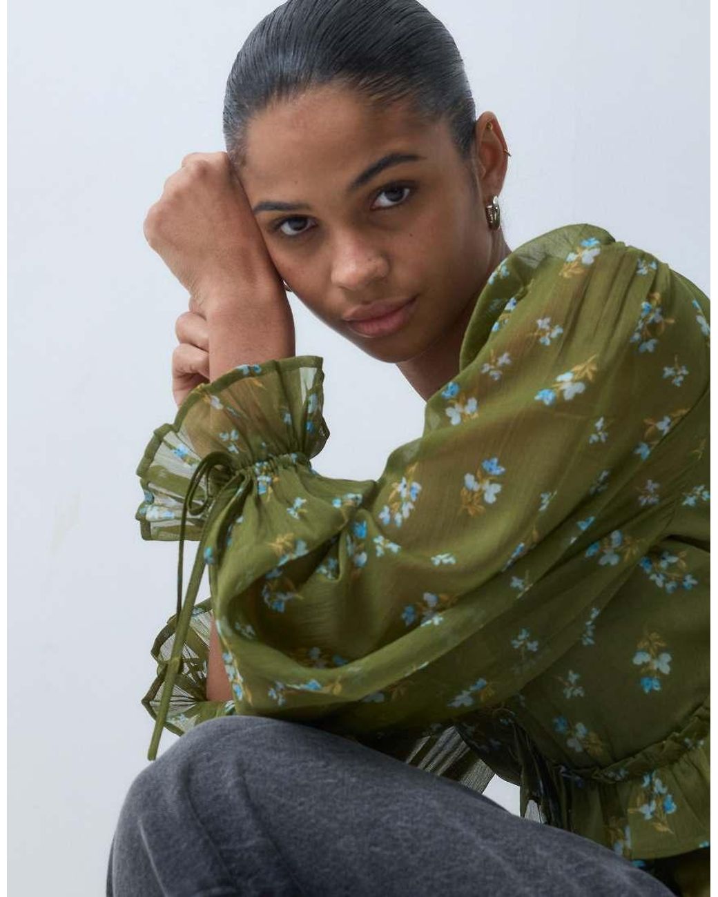 Wednesday's Girl Green Long Sleeve Floaty Blouse