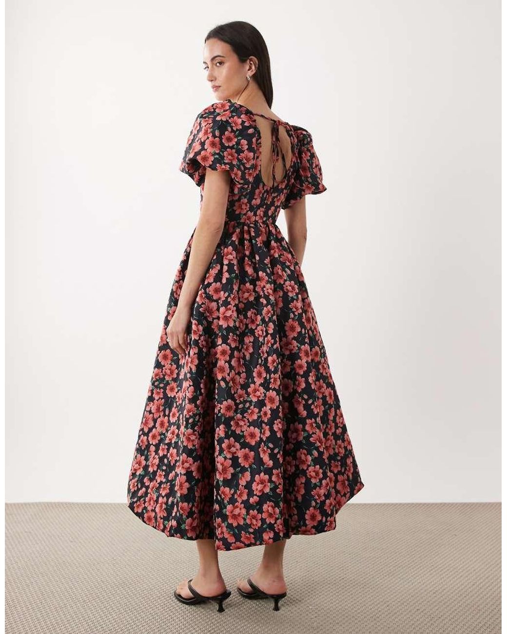 Sister Jane Blue Floral Jacquard Puff Sleeve Midi Dress