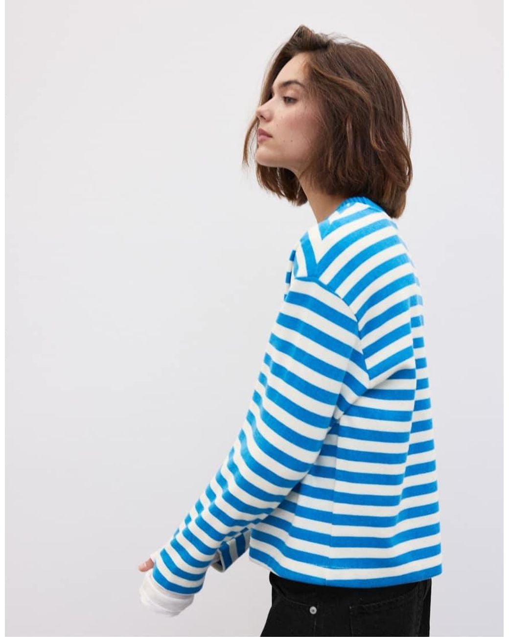 Stradivarius Blue Knit Round Neck T-shirt