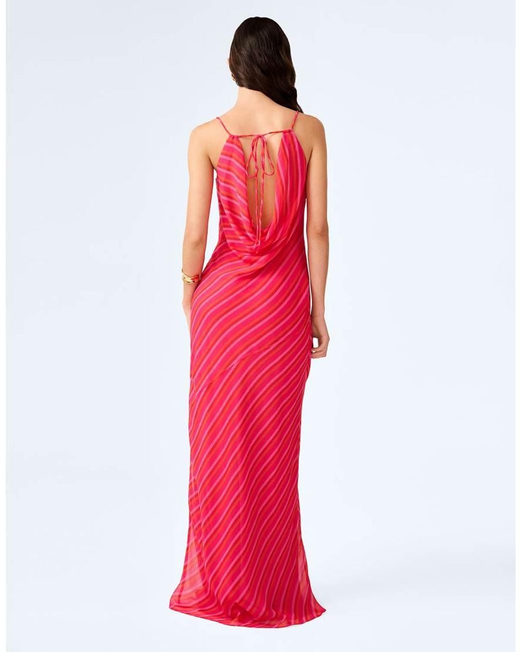 OMNES Red Dresses Koko Cowl Back Chiffon Maxi Dress