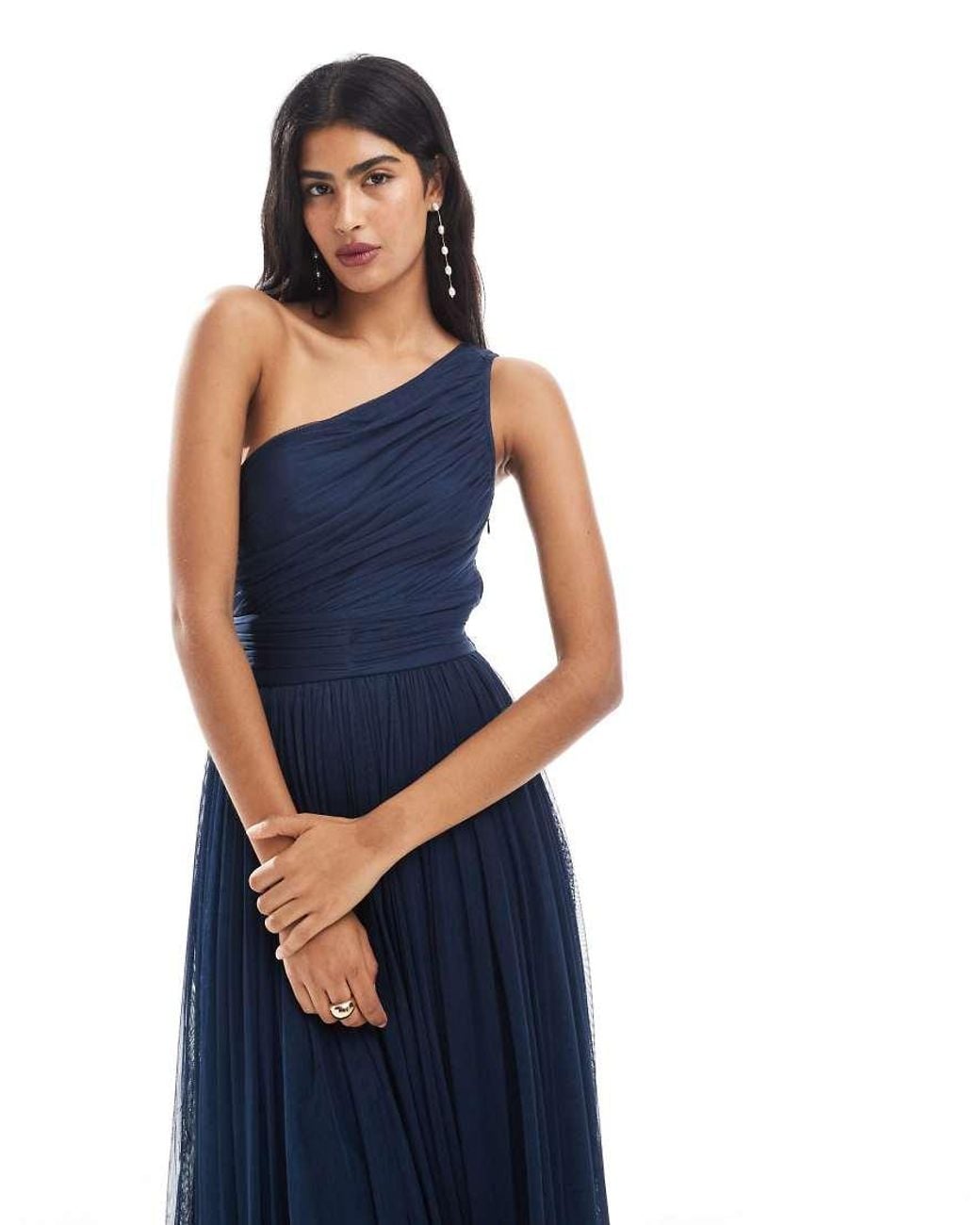 LACE & BEADS Blue Bridesmaid One Shoulder Maxi Dress