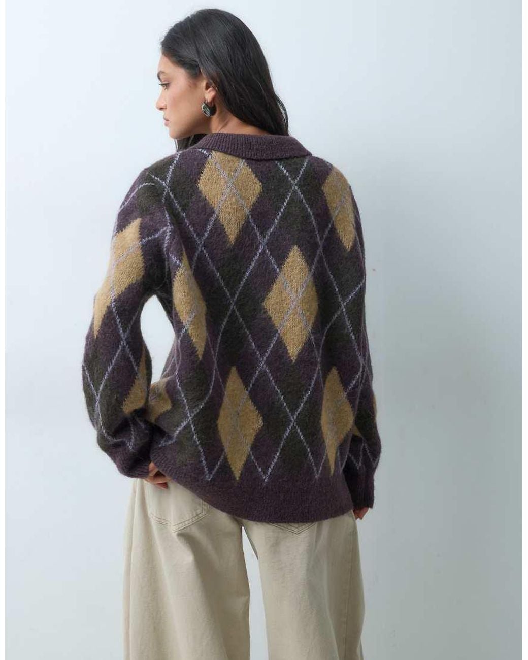 Jdy Purple Argyle Knitted Cardigan