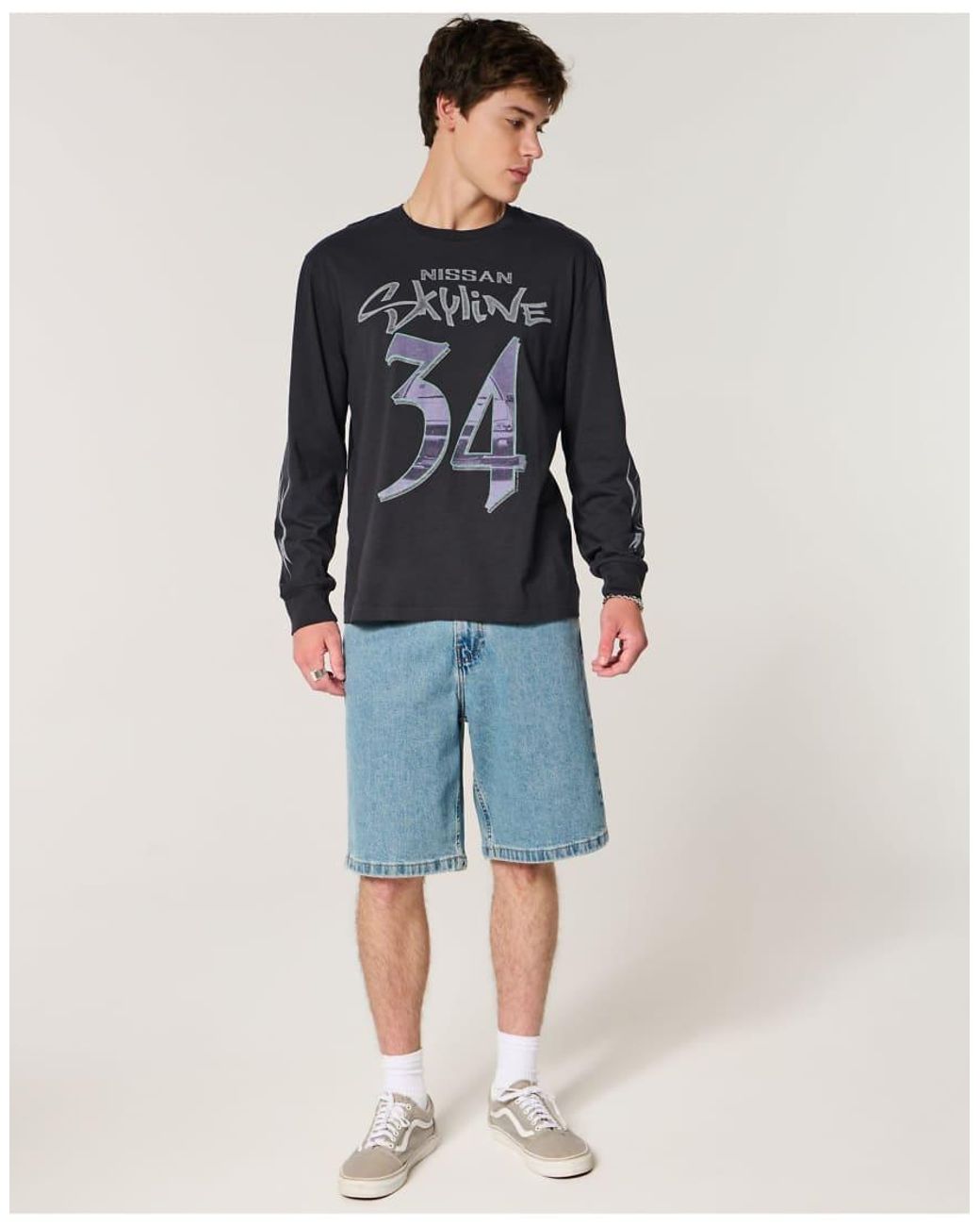 Hollister Blue Long-Sleeve Nissan Skyline Graphic Tee for men