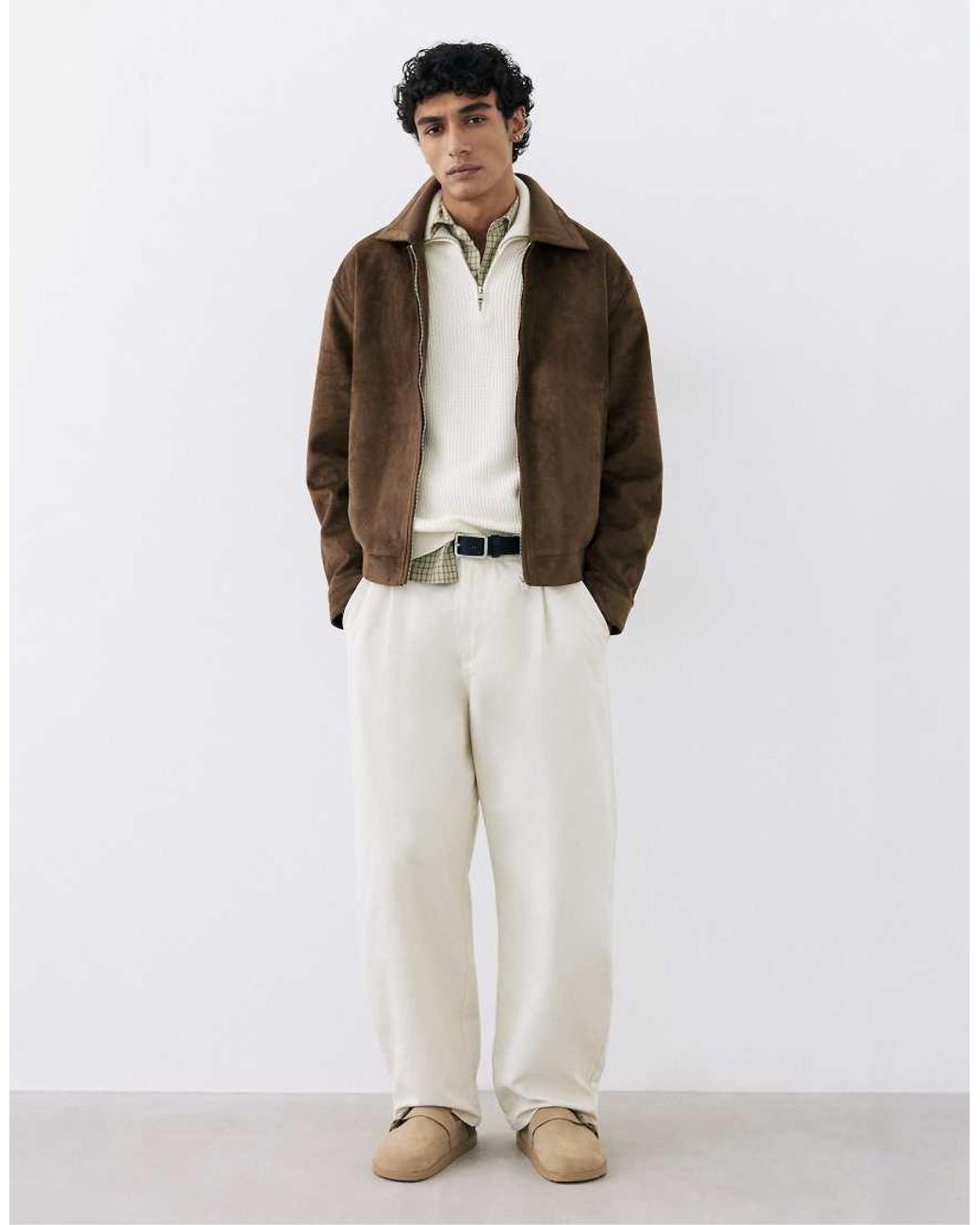 Pull&Bear Brown Faux Suede Jacket for men