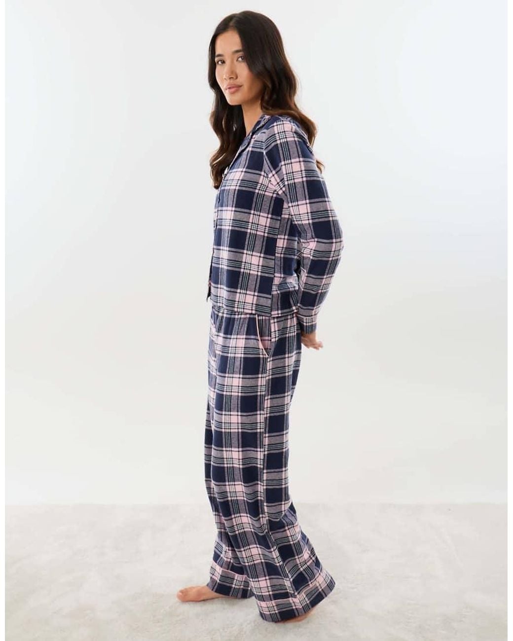 Threadbare Blue Cotton Button Up Pyjama Set