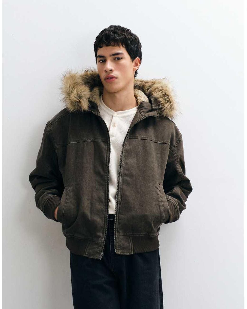 Hollister Black Heavyweight Hooded Bomber Jacket for men