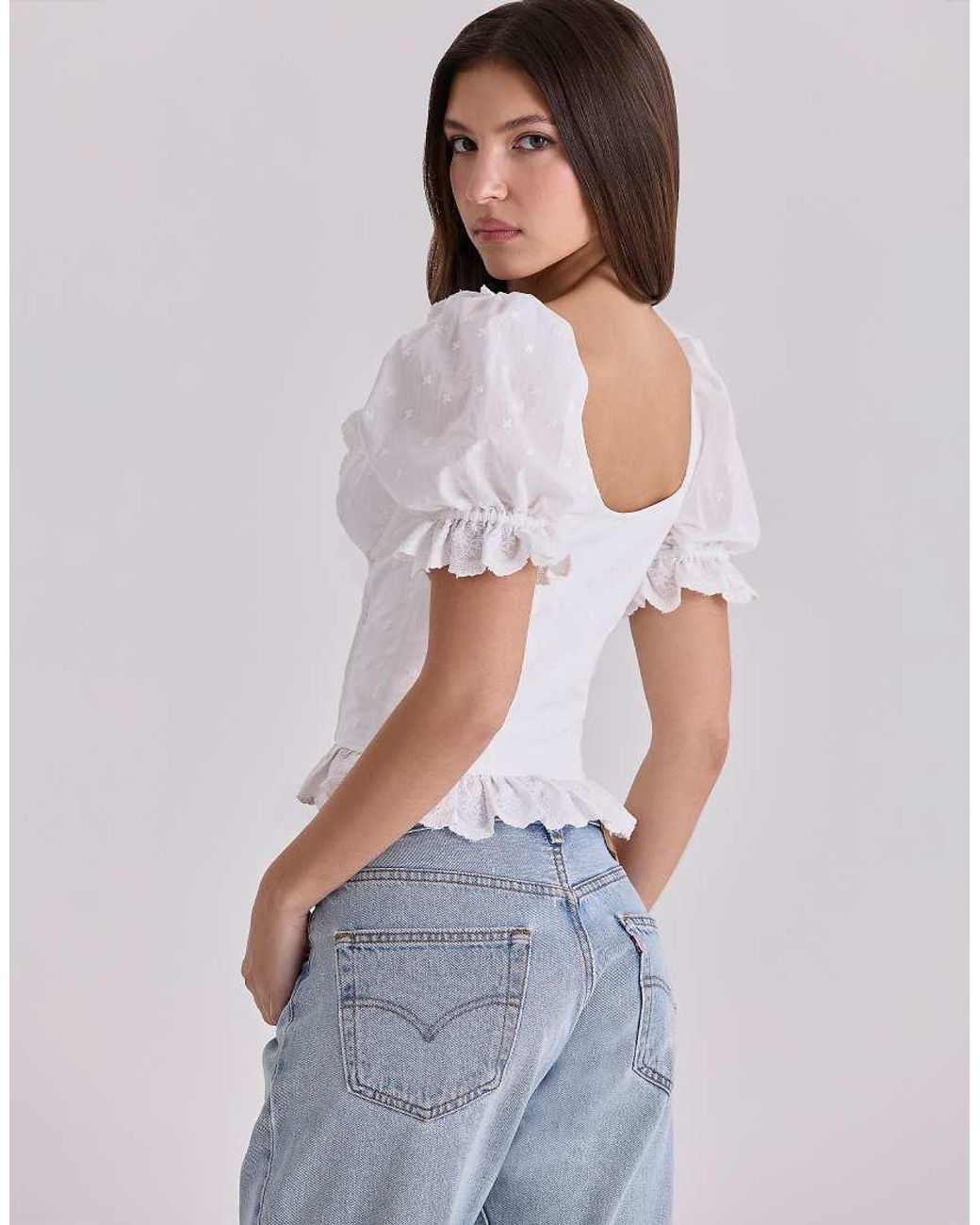 House Of Cb Blue Bella Broderie Anglais Babydoll Top