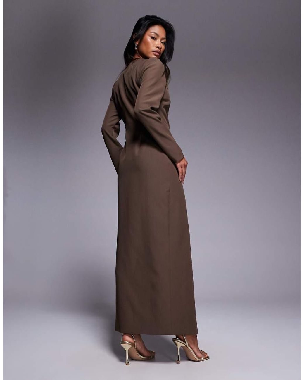 Kaiia Gray Exclusive Tailored Long Sleeve Button Through Maxi Dress