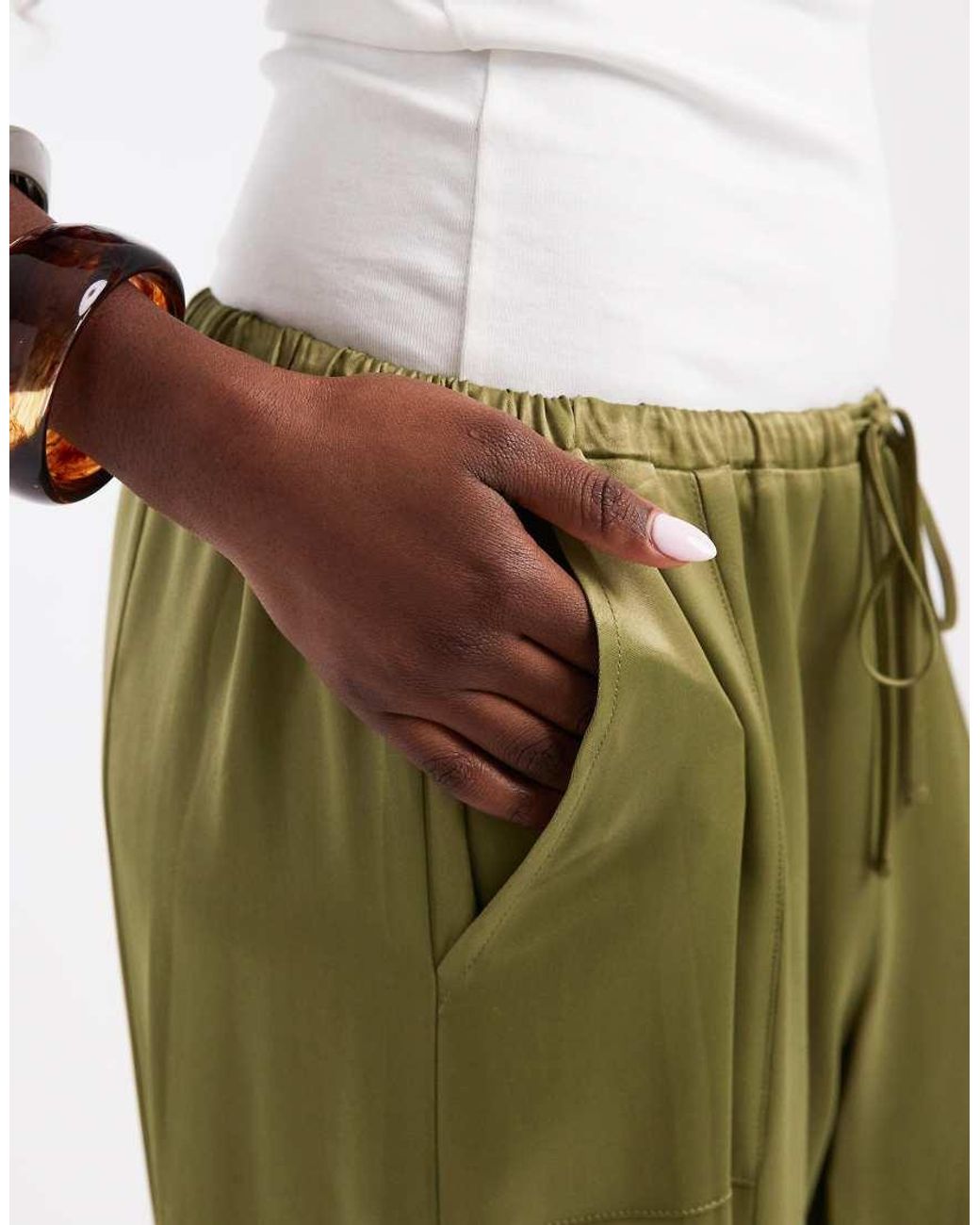 ASOS Green Satin Wide Leg Utility Trouser