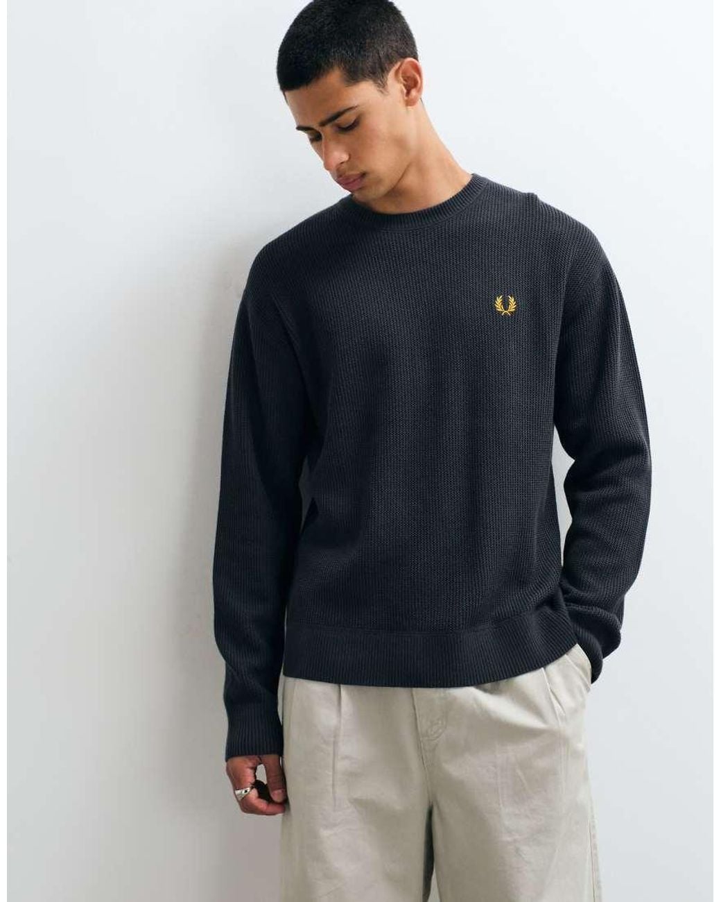 Fred Perry Blue Textured Jumper for men