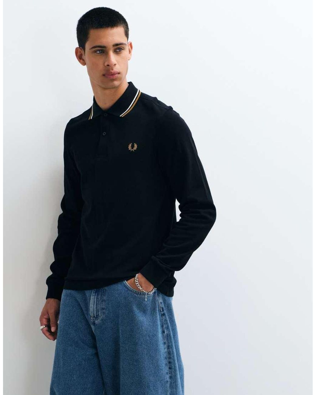 Fred Perry Blue Long Sleeve Polo Shirt for men
