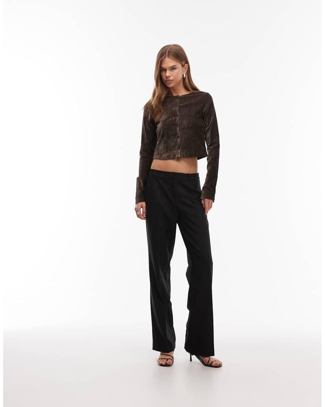 ASOS Black Textured Velvet Button Through Top