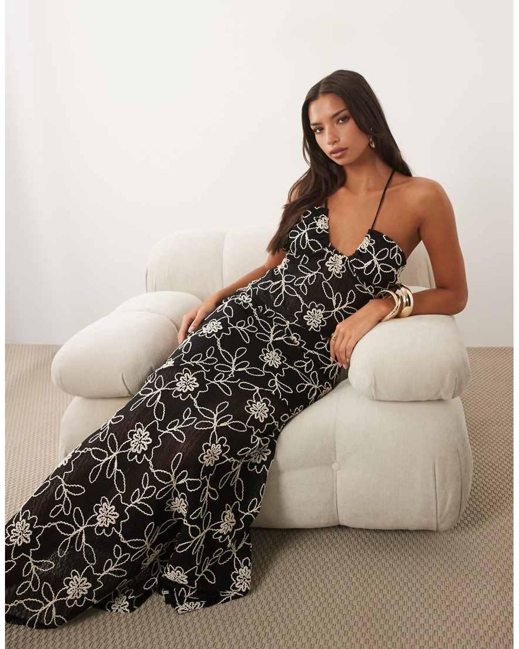 ASOS White Embroidered Crochet Maxi Skirt
