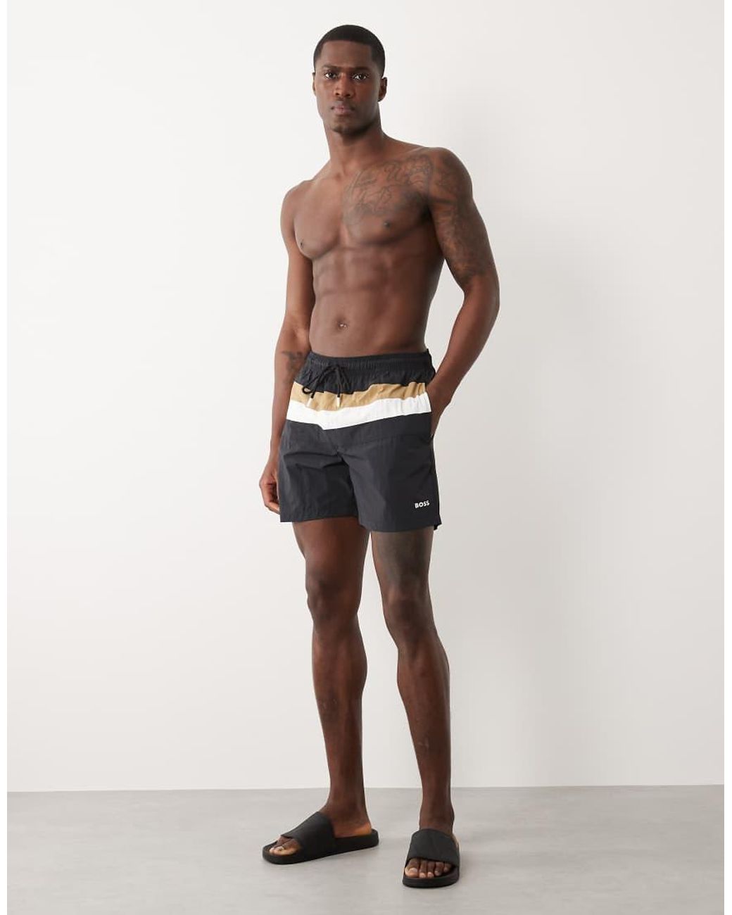 Boss Natural Boss Louis Stripe Swim Shorts for men
