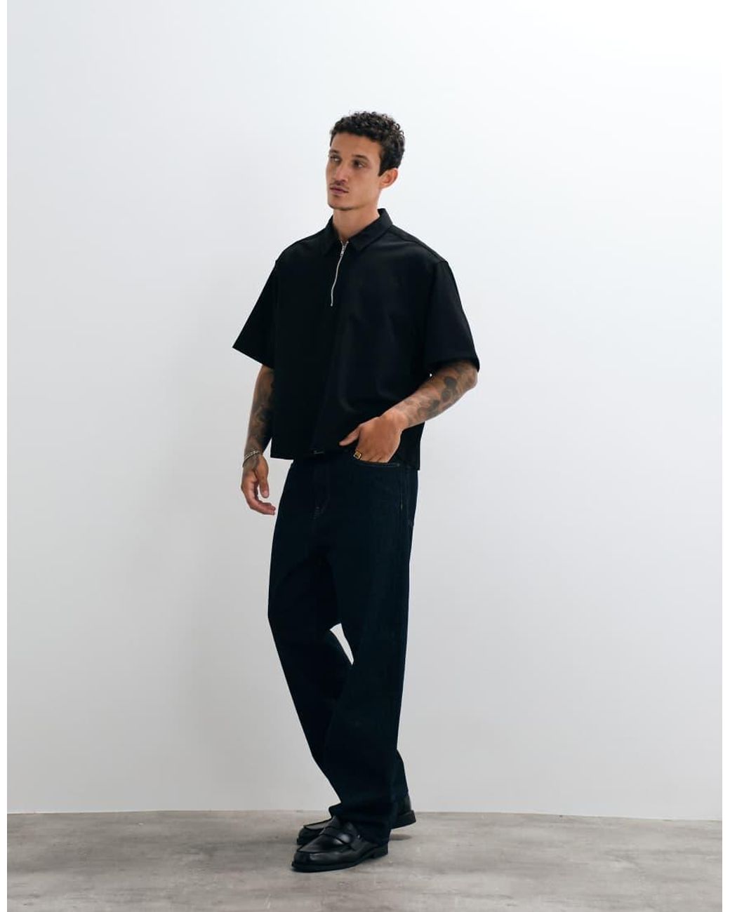 ASOS Blue Boxy Oversized 1/4 Zip Shirt for men