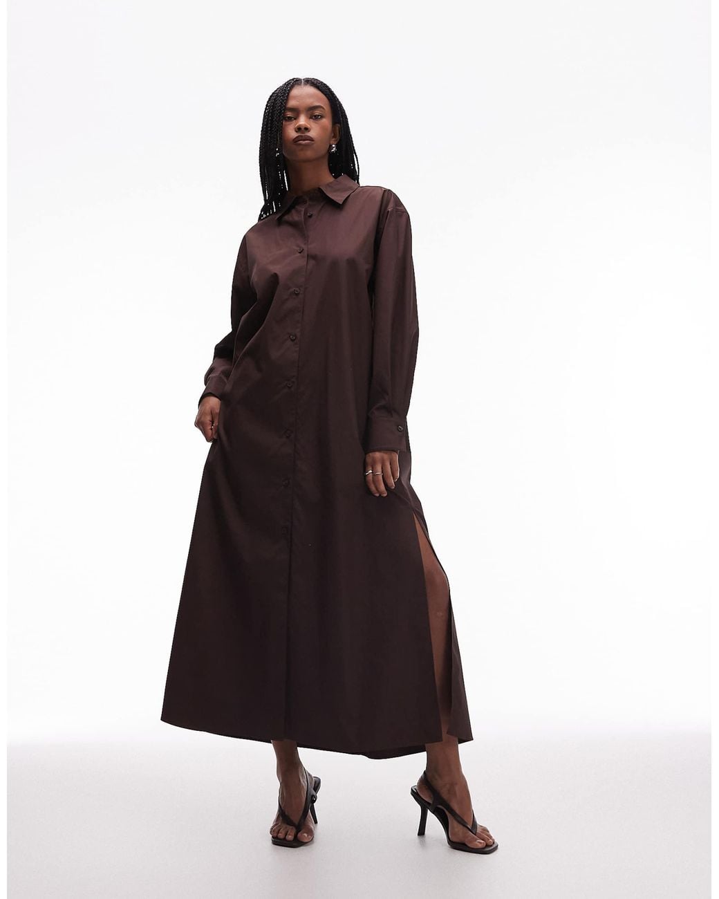 ARKET Pure Cotton Maxi Shirt Dress With Side Splits in Brown | Lyst