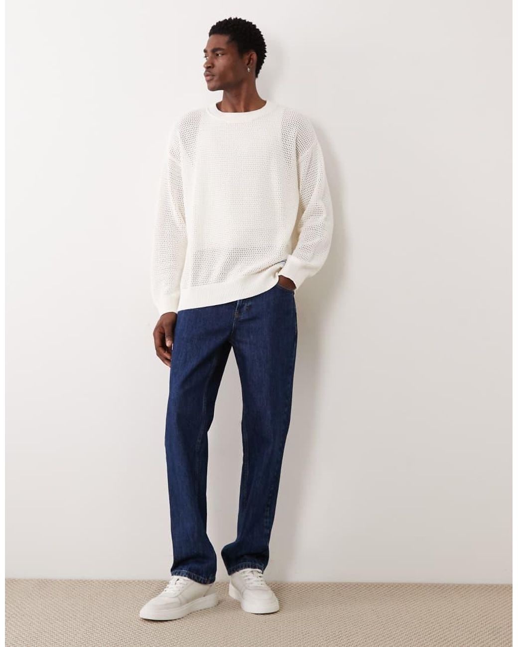 HUGO White Relaxed Light Knit Jumper for men