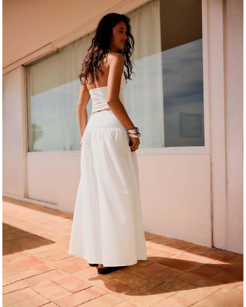 Bershka Natural Obi Belt Midi Skirt