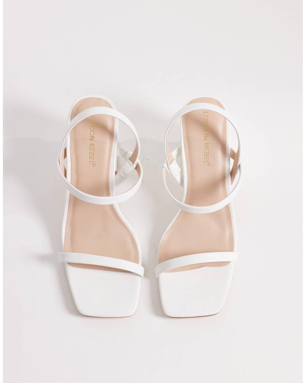 London Rebel Natural Ash Strappy Mid Block Heeled Sandals