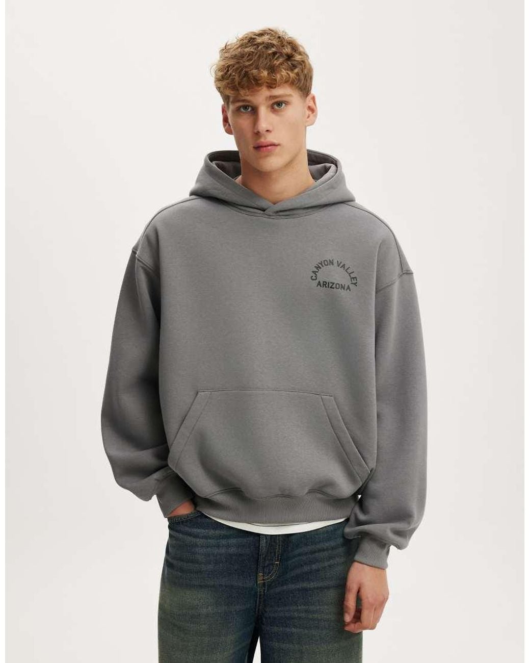 Cotton On Gray Box Fit Graphic Hoodie for men