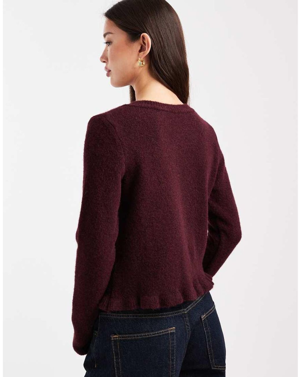 ASOS Purple Knitted Ruffle Cardigan With Wool