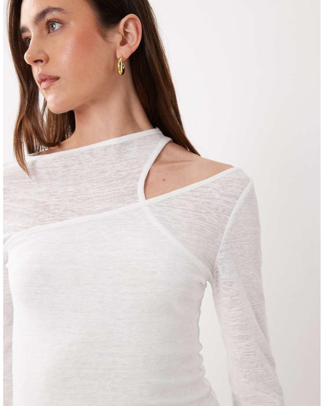 ASOS White Double Layer Sheer Long Sleeve Top
