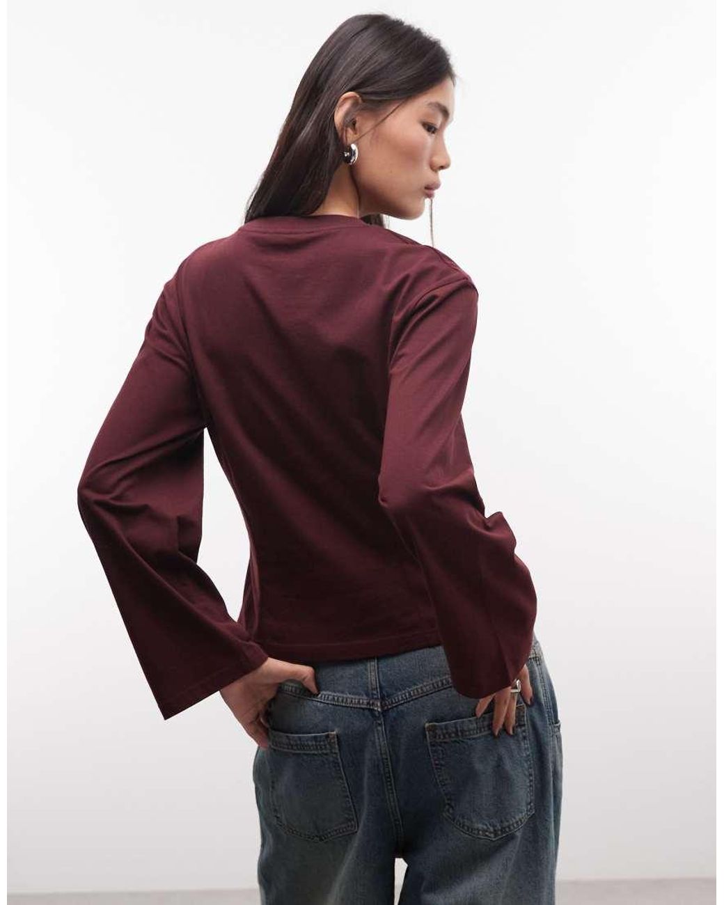 Monki Red Contour Seam Long Sleeve Top