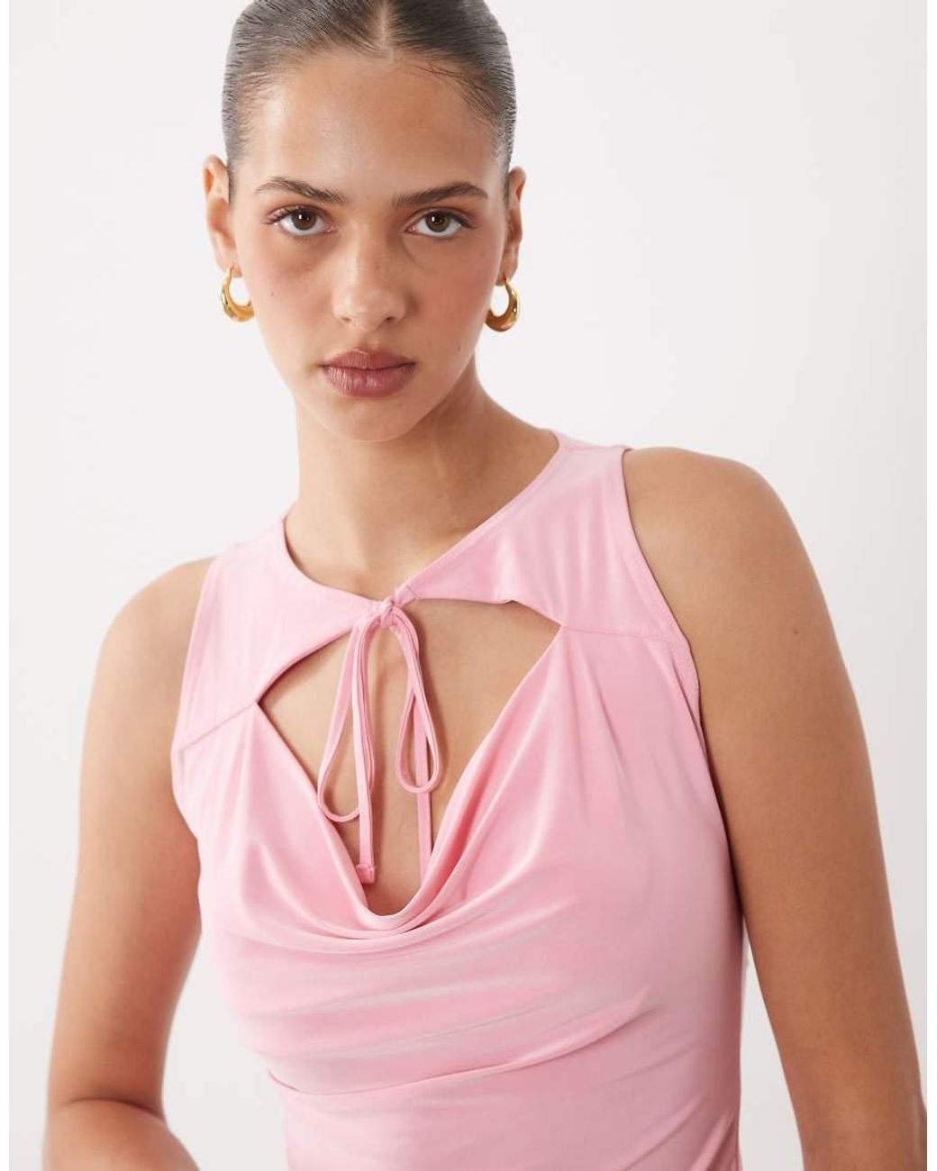 Miss Selfridge Red Tie Front Cowl Neck Tank
