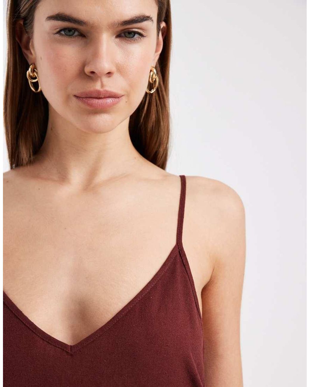 Vero Moda Red Linen Touch Cami Maxi Dress