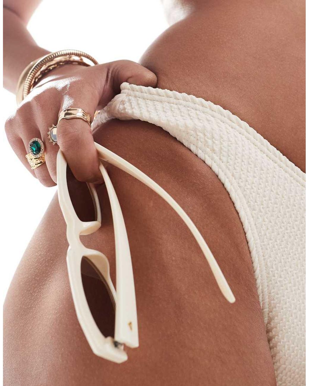 South Beach White Essentials Crinkle High Leg Bikini Bottom