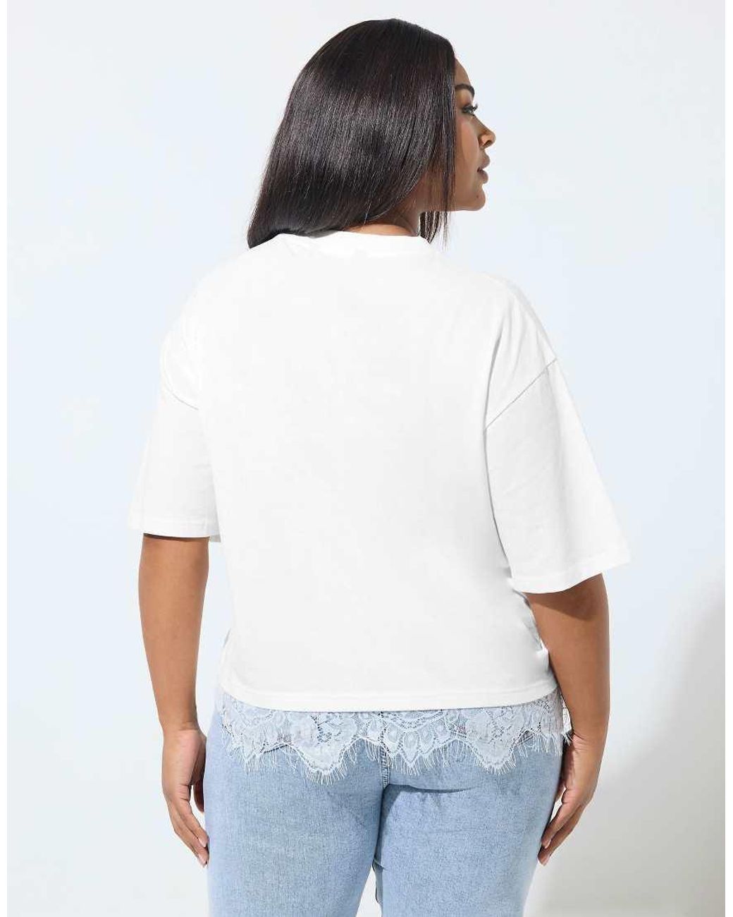 Yours Clothing White Lace Hem T-Shirt