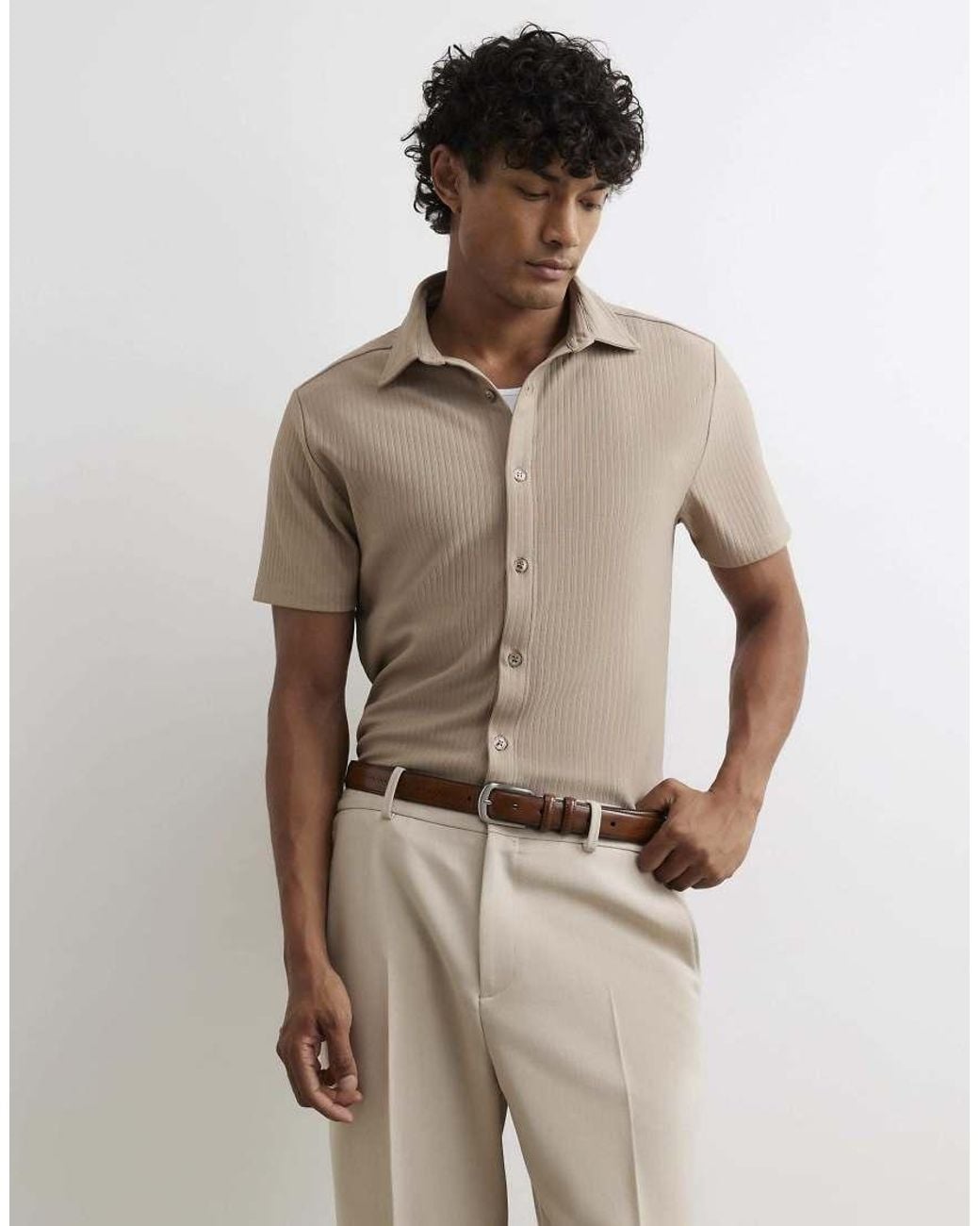 River Island White Muscle Fit Cotton Ottoman Shirt for men
