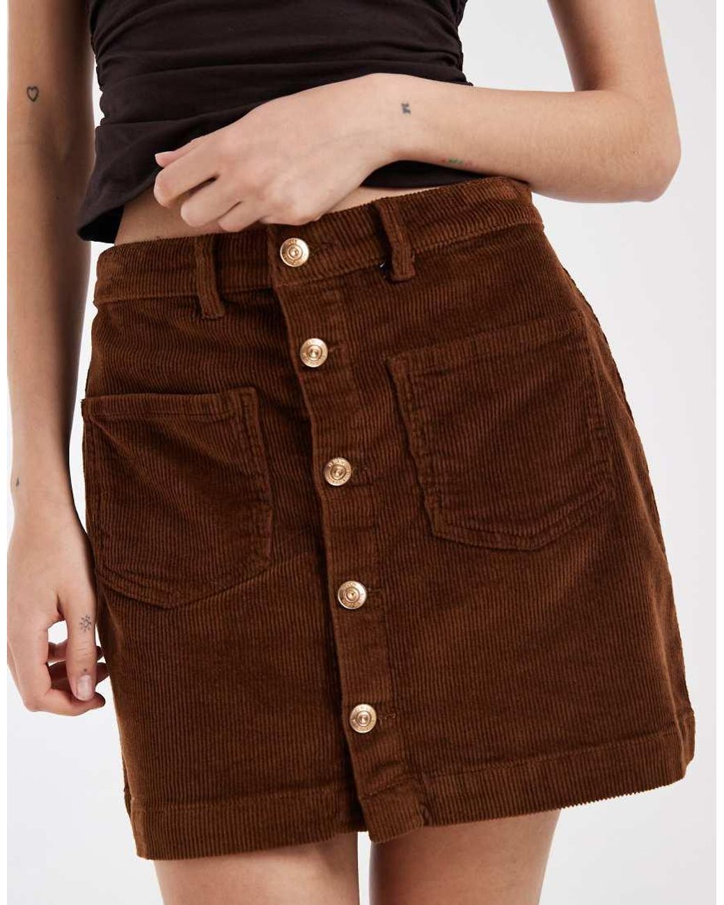 ONLY Brown Cord Button Through Mini Skirt