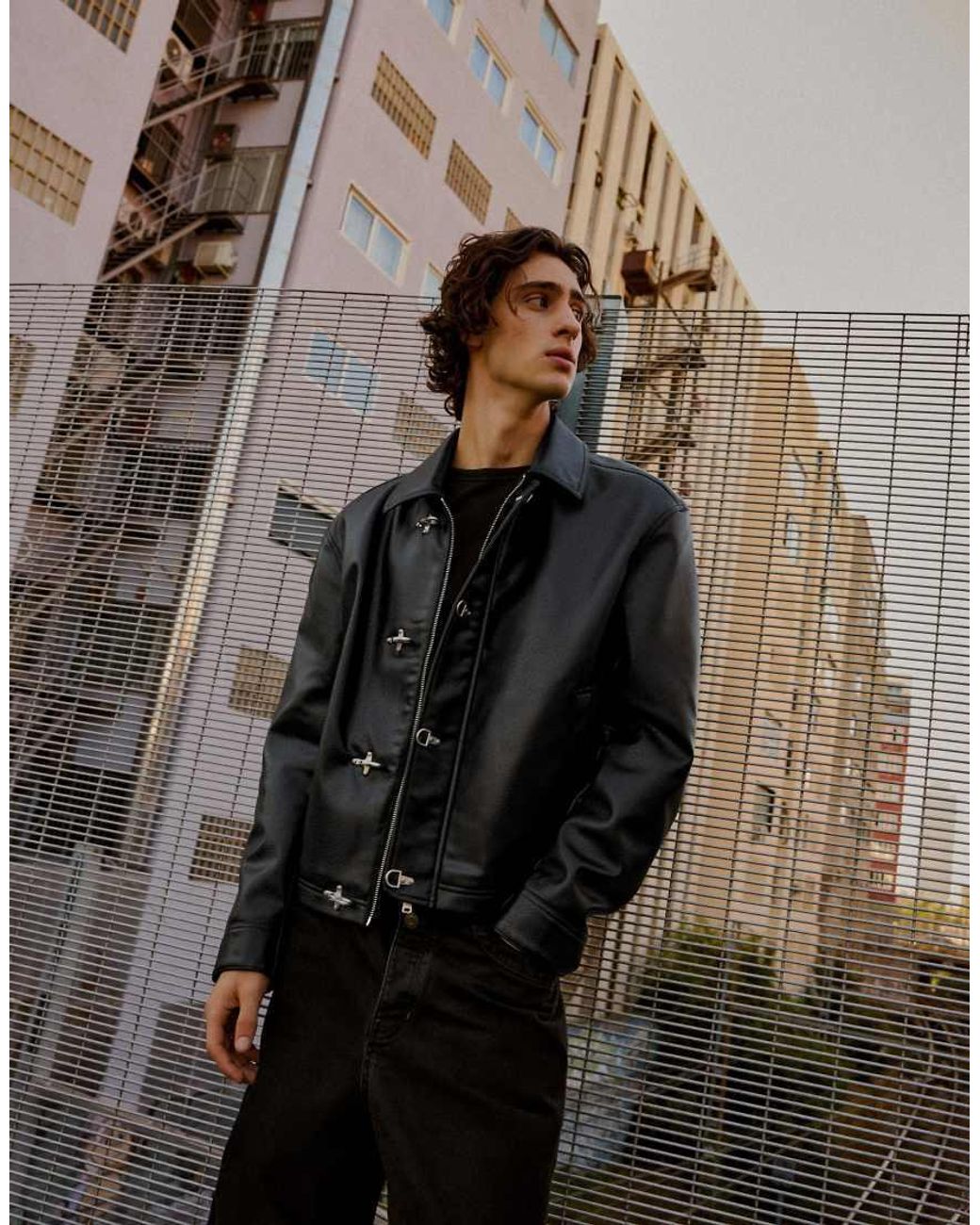 Bershka Brown Leather Effect Jacket With Clasps for men
