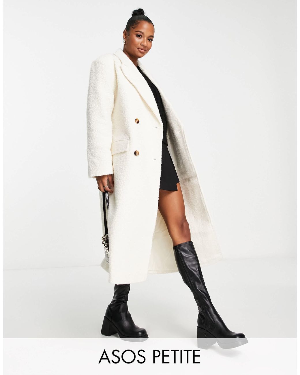 Asos design petite manteau a enfiler en tissu boucle creme ASOS en coloris Neutre Lyst