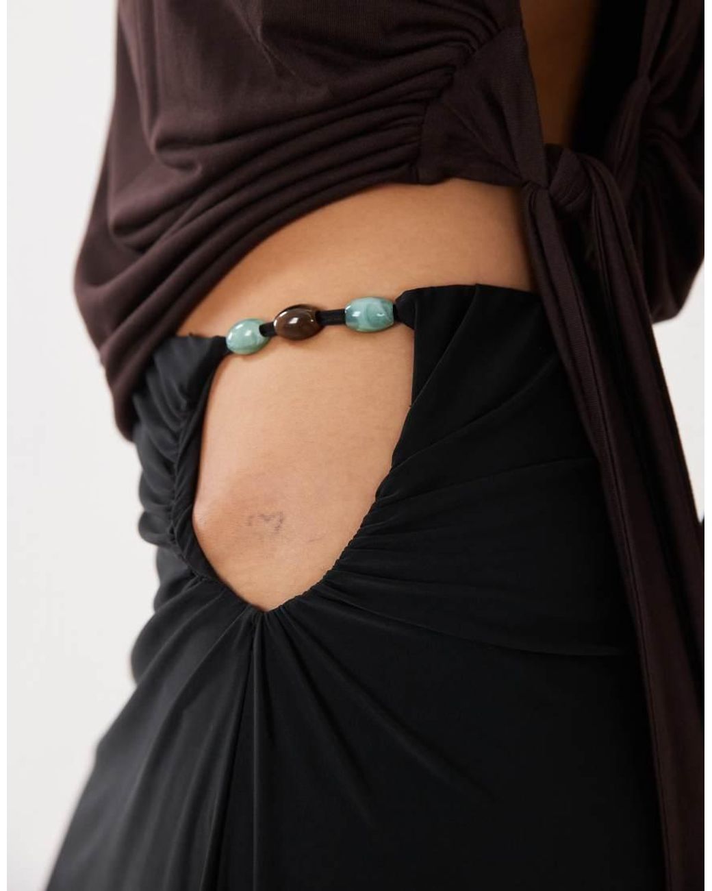 ASOS Black Set Awkward Crop Asym Skirt With Beads