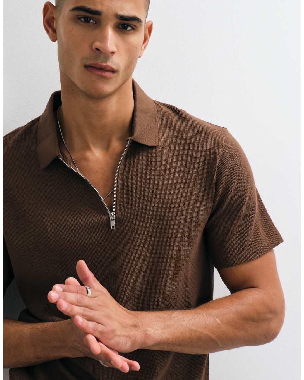 ASOS Brown Zip Polo for men