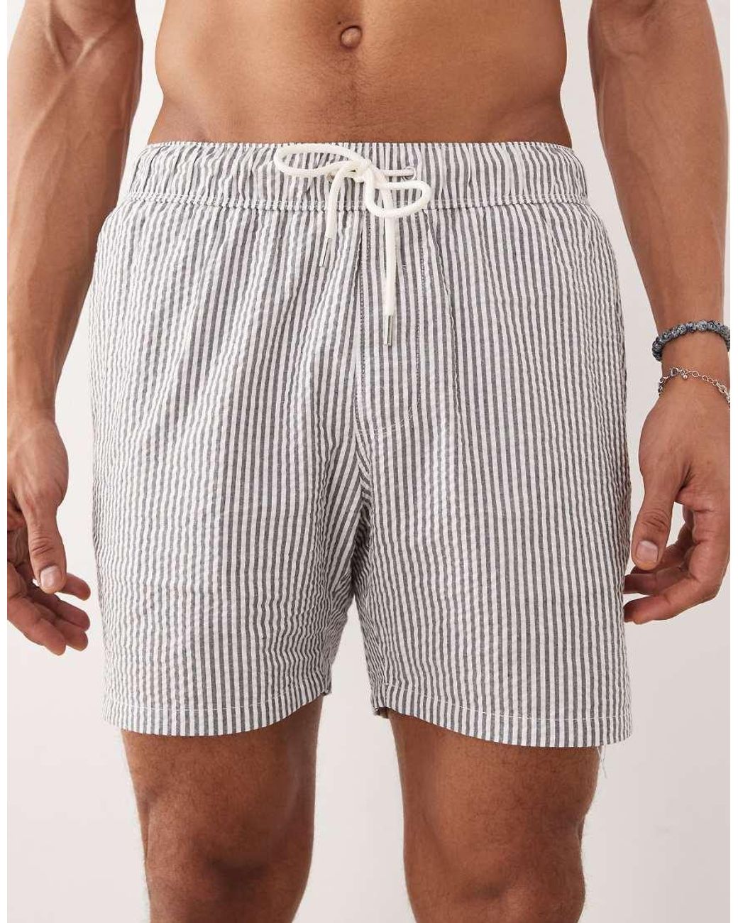 ASOS White Seersucker Swim Shorts for men