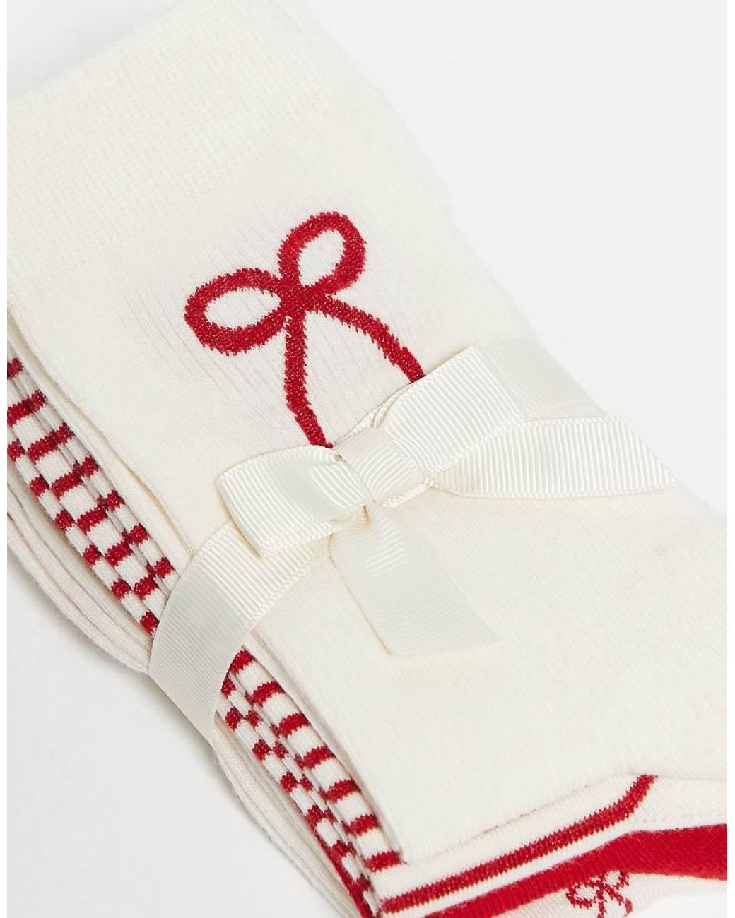 Lindex Red 4 Pack Printed Sock With Glitter Detail